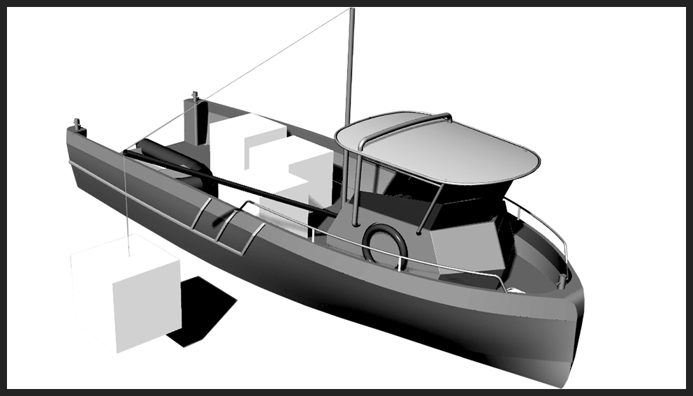 Load Master Boats – module kraan zwartwit kader
